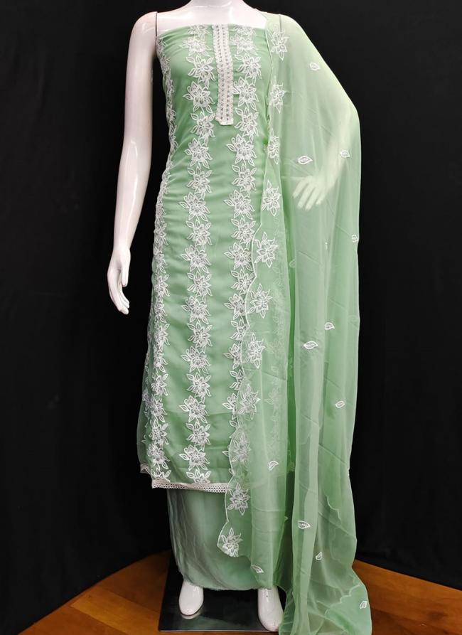 Georgette Mint Traditional Wear Embroidery Work Dress Material